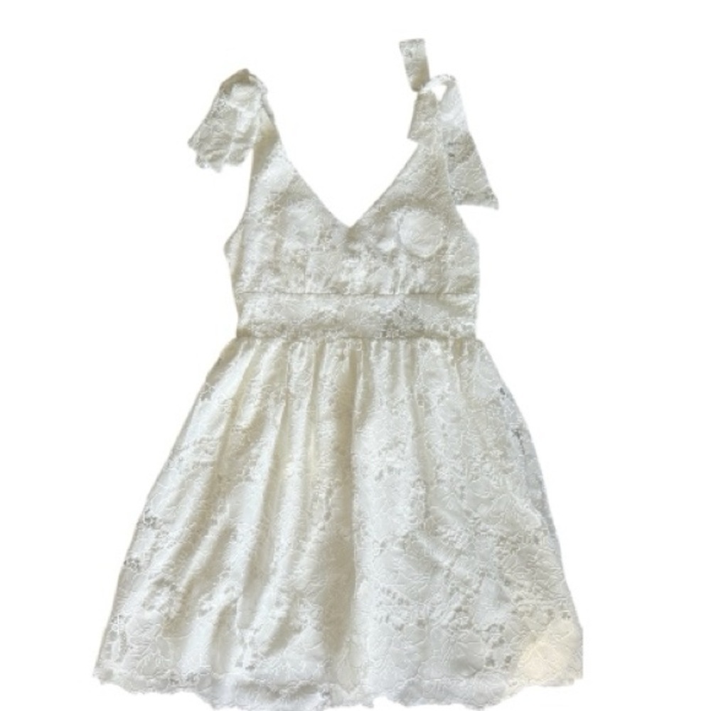 Layered With Love White, Sleeveless Tie Shoulder Scallop Mini Dress Size XS , M - Picture 2 of 9